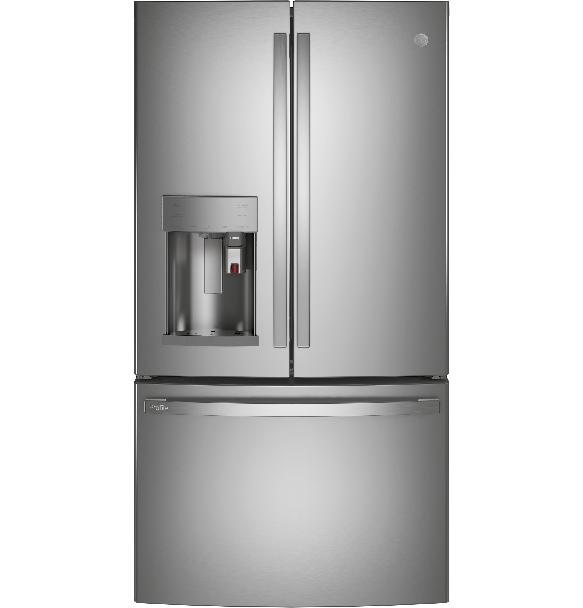 Model: PYE22PYNFS | GE Profile GE Profile™ Series ENERGY STAR® 22.1 Cu. Ft. Smart Counter-Depth Fingerprint Resistant French-Door Refrigerator with Keurig® K-Cup® Brewing System