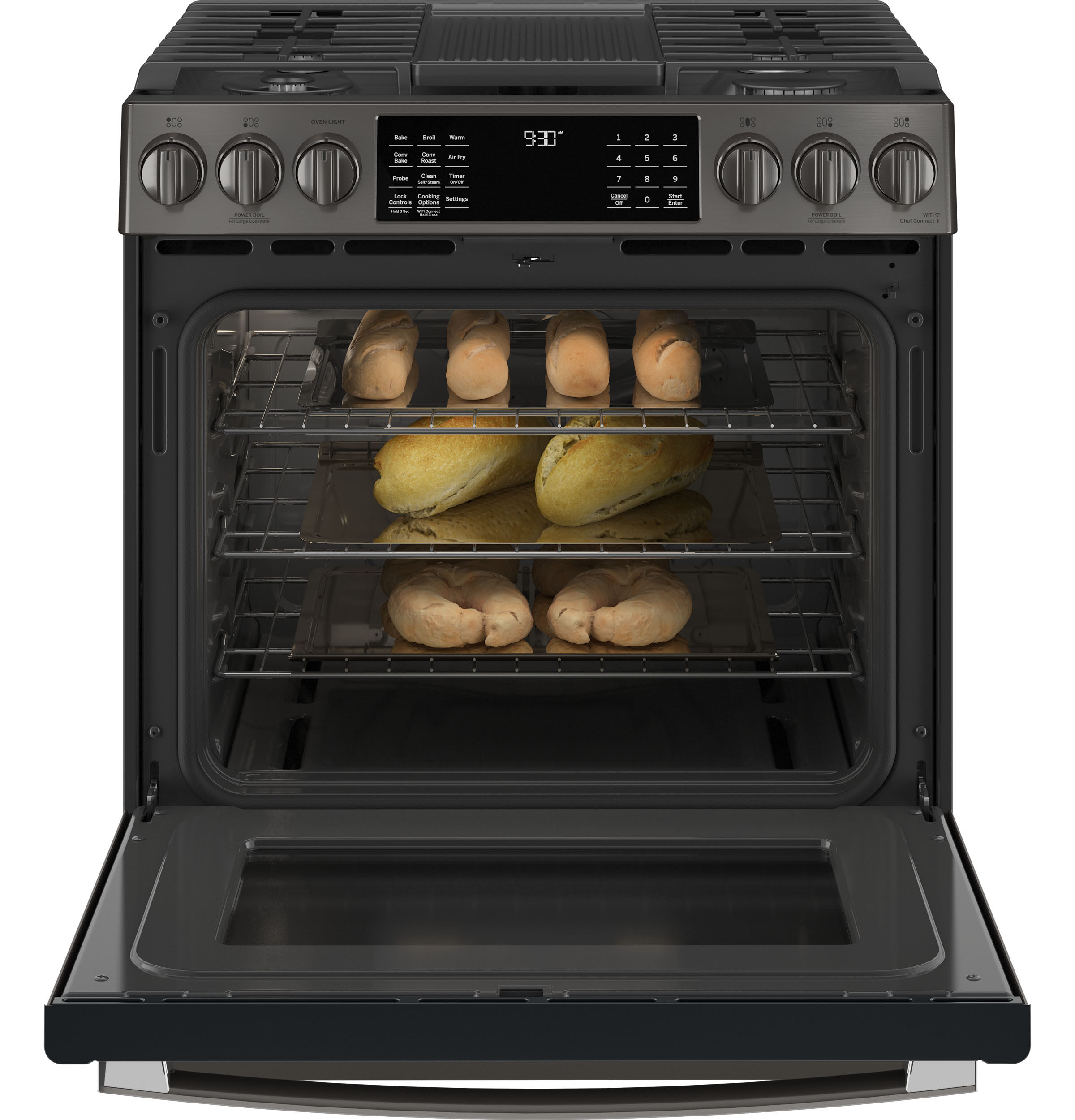 Model: PGS930BPTS | GE Profile GE Profile™ 30" Smart Slide-In Front-Control Gas Range with No Preheat Air Fry