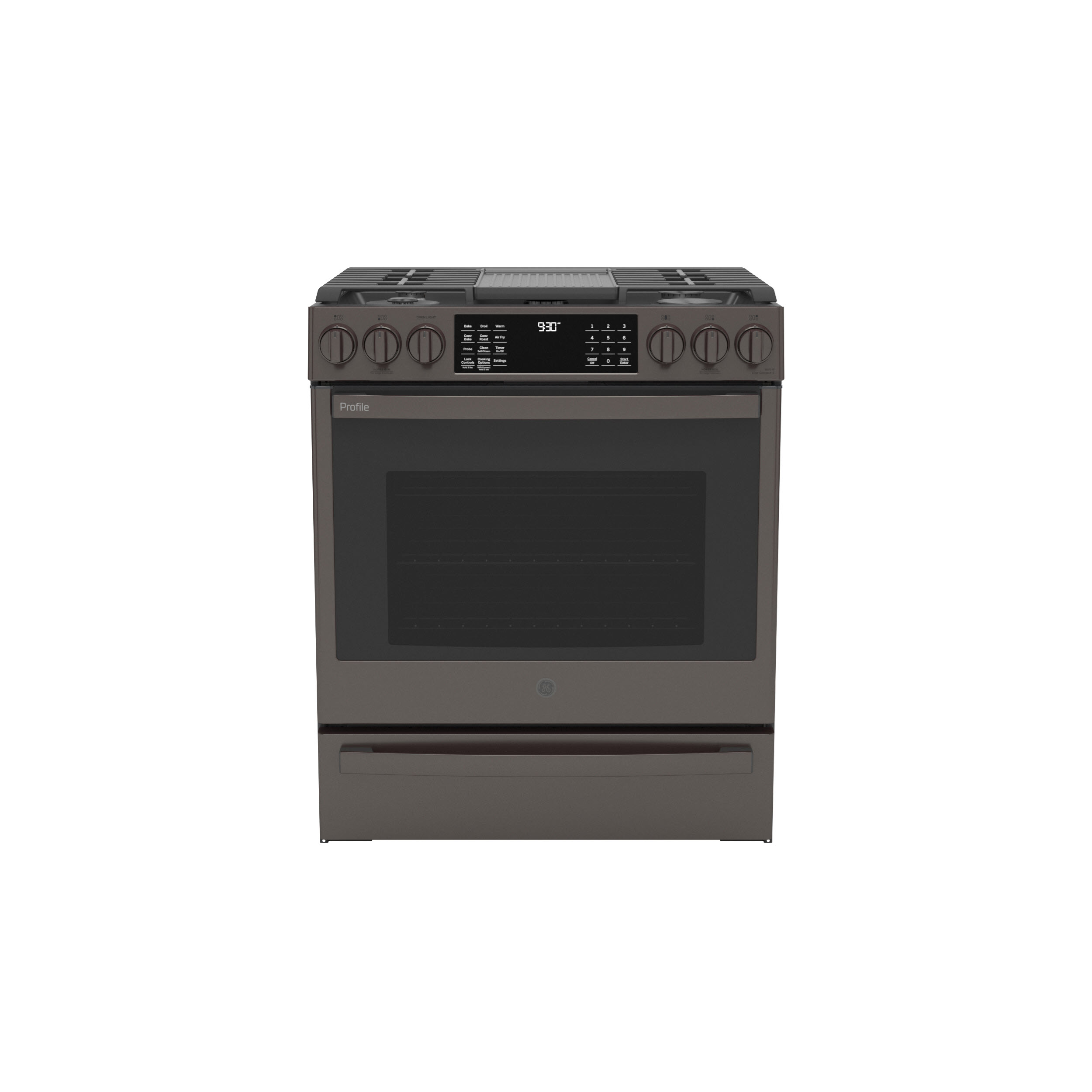 Model: PGS930BPTS | GE Profile GE Profile™ 30" Smart Slide-In Front-Control Gas Range with No Preheat Air Fry