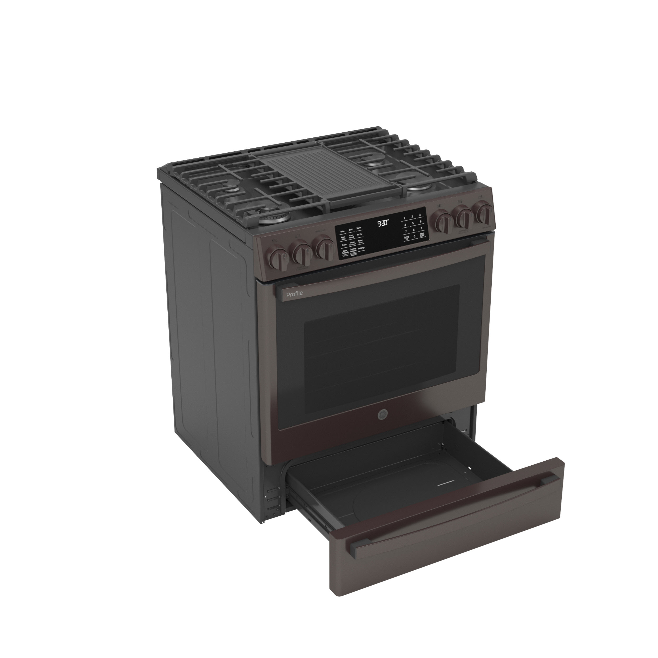 Model: PGS930BPTS | GE Profile GE Profile™ 30" Smart Slide-In Front-Control Gas Range with No Preheat Air Fry
