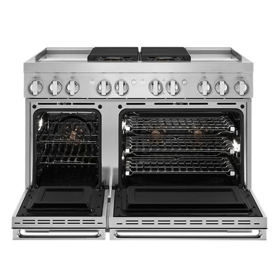Model: JDRP848HM | Jenn-Air NOIR™ 48" Dual-Fuel Professional Range with Dual Chrome-Infused Griddles