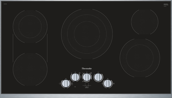 Model: CEM366TB | Thermador Knob Control Electric Cooktop, 36, surface mount with frame