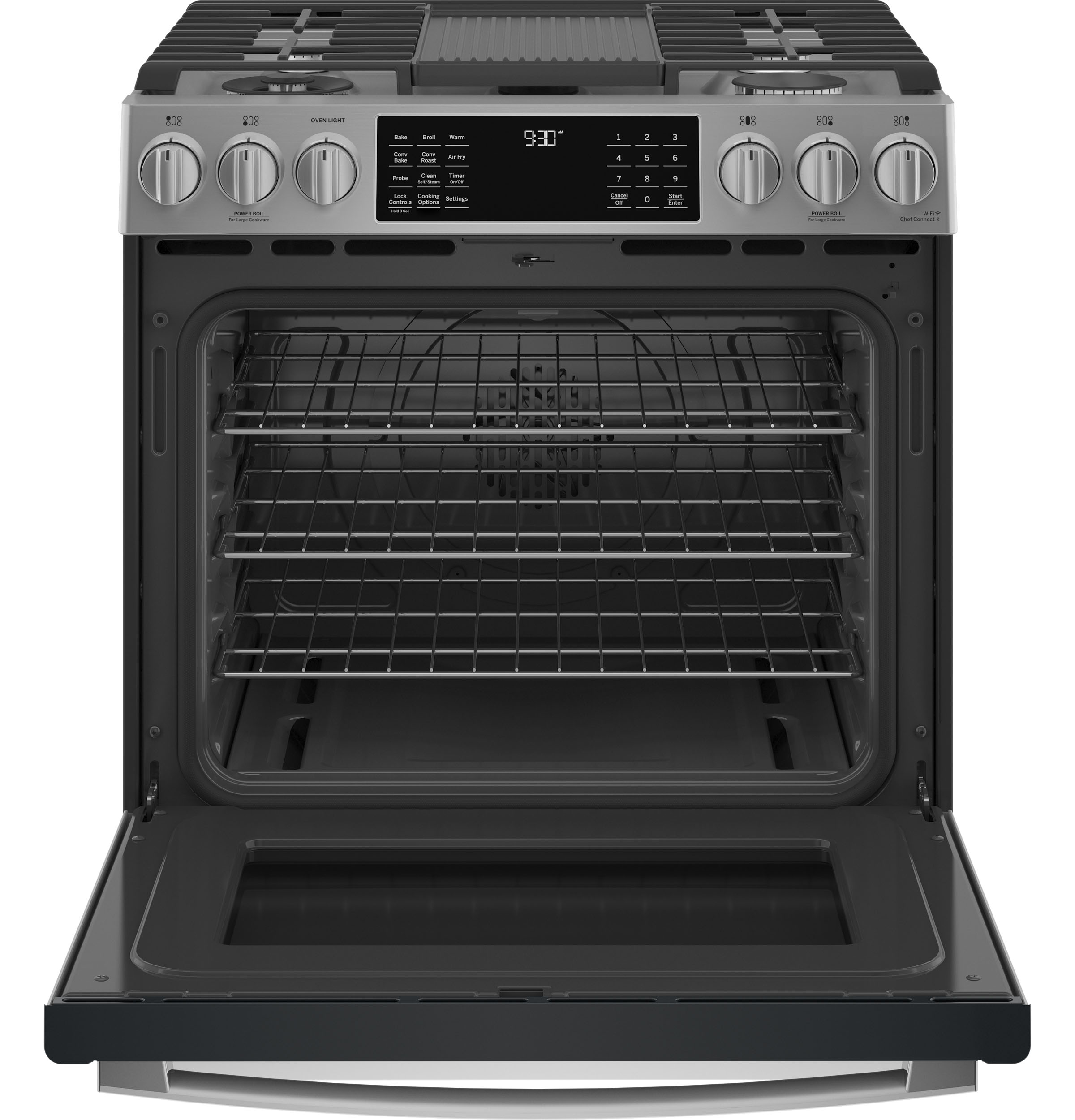 Model: PGS930YPFS | GE Profile GE Profile™ 30" Smart Slide-In Front-Control Gas Fingerprint Resistant Range with No Preheat Air Fry