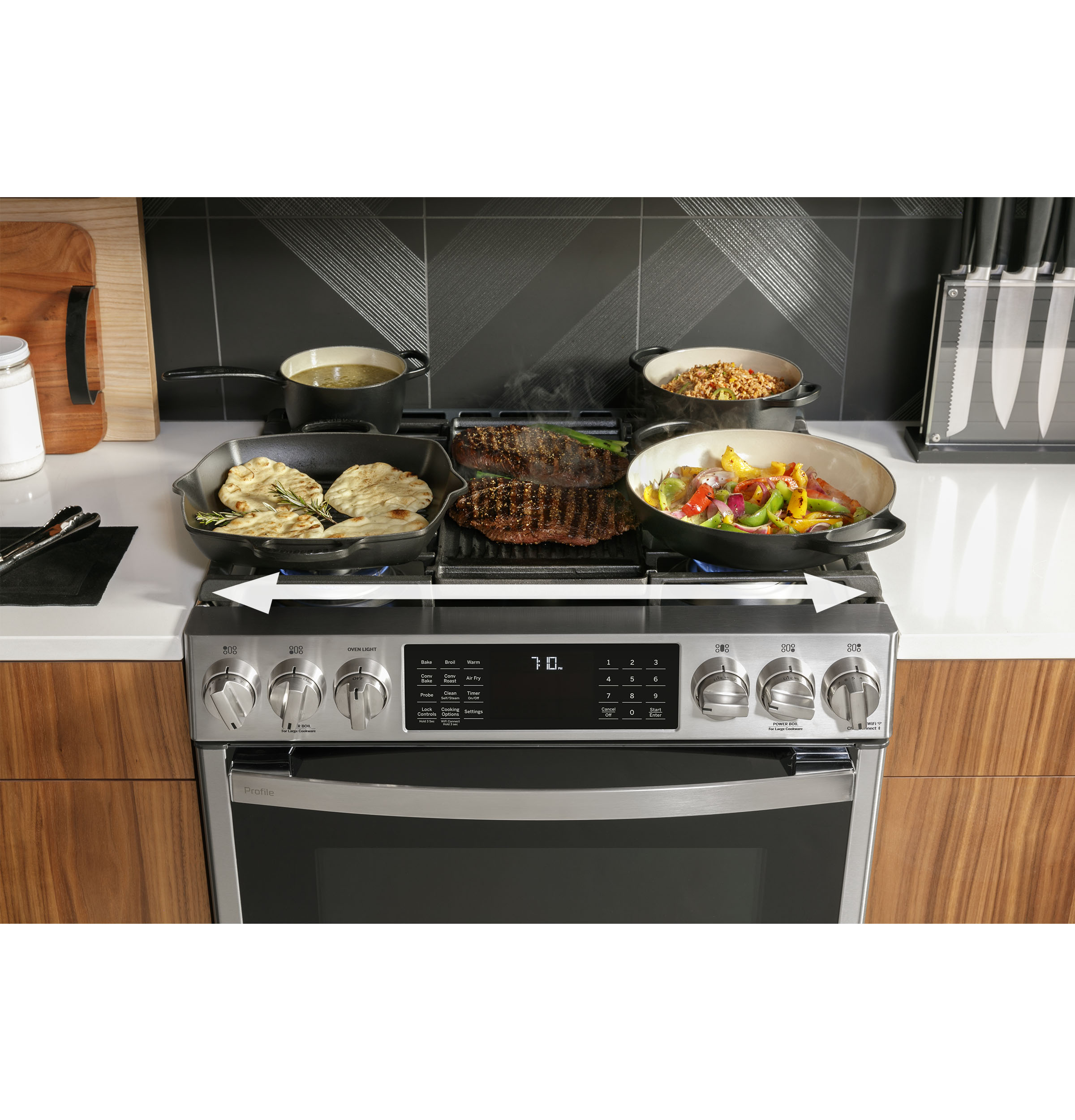 Model: PGS930YPFS | GE Profile GE Profile™ 30" Smart Slide-In Front-Control Gas Fingerprint Resistant Range with No Preheat Air Fry