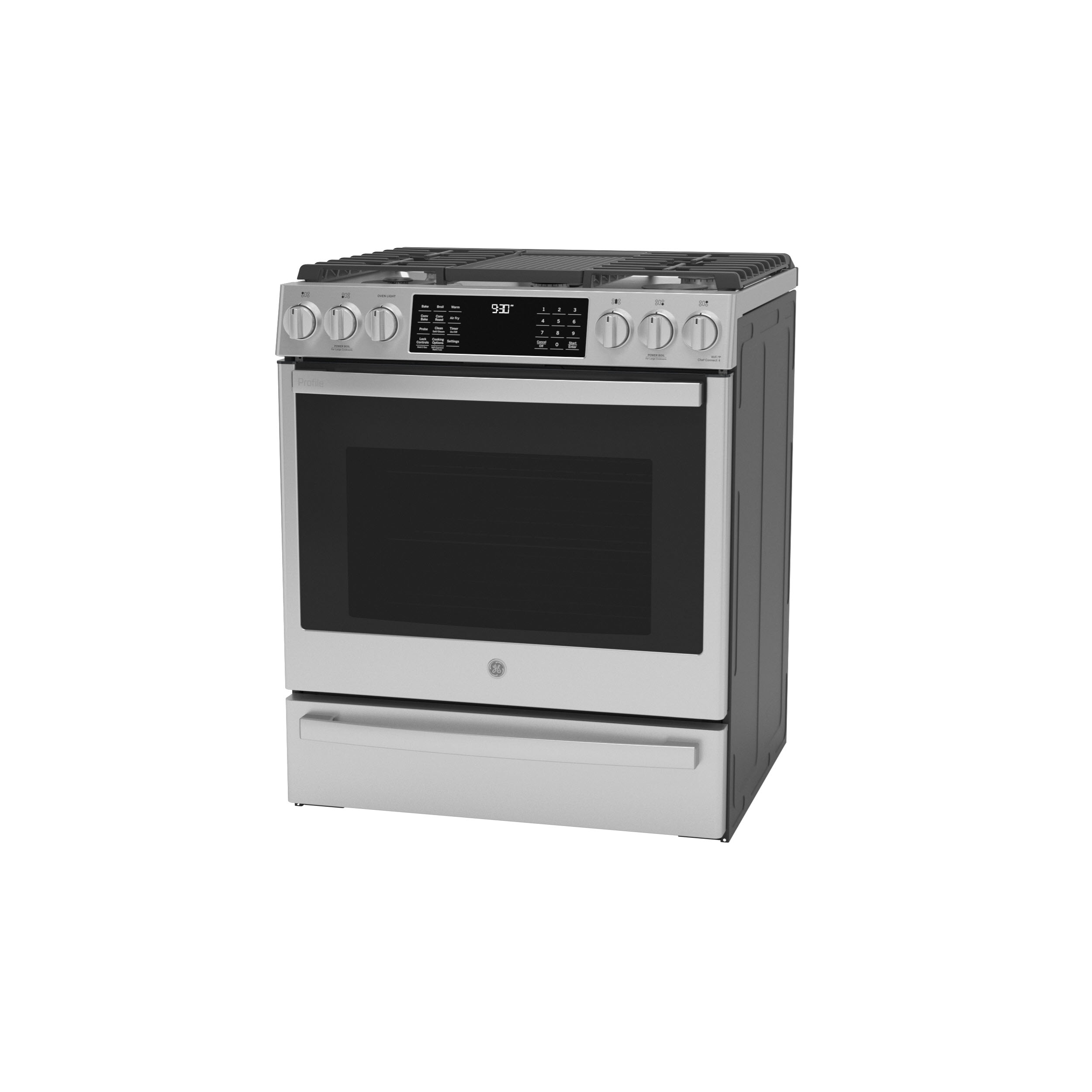 Model: PGS930YPFS | GE Profile GE Profile™ 30" Smart Slide-In Front-Control Gas Fingerprint Resistant Range with No Preheat Air Fry