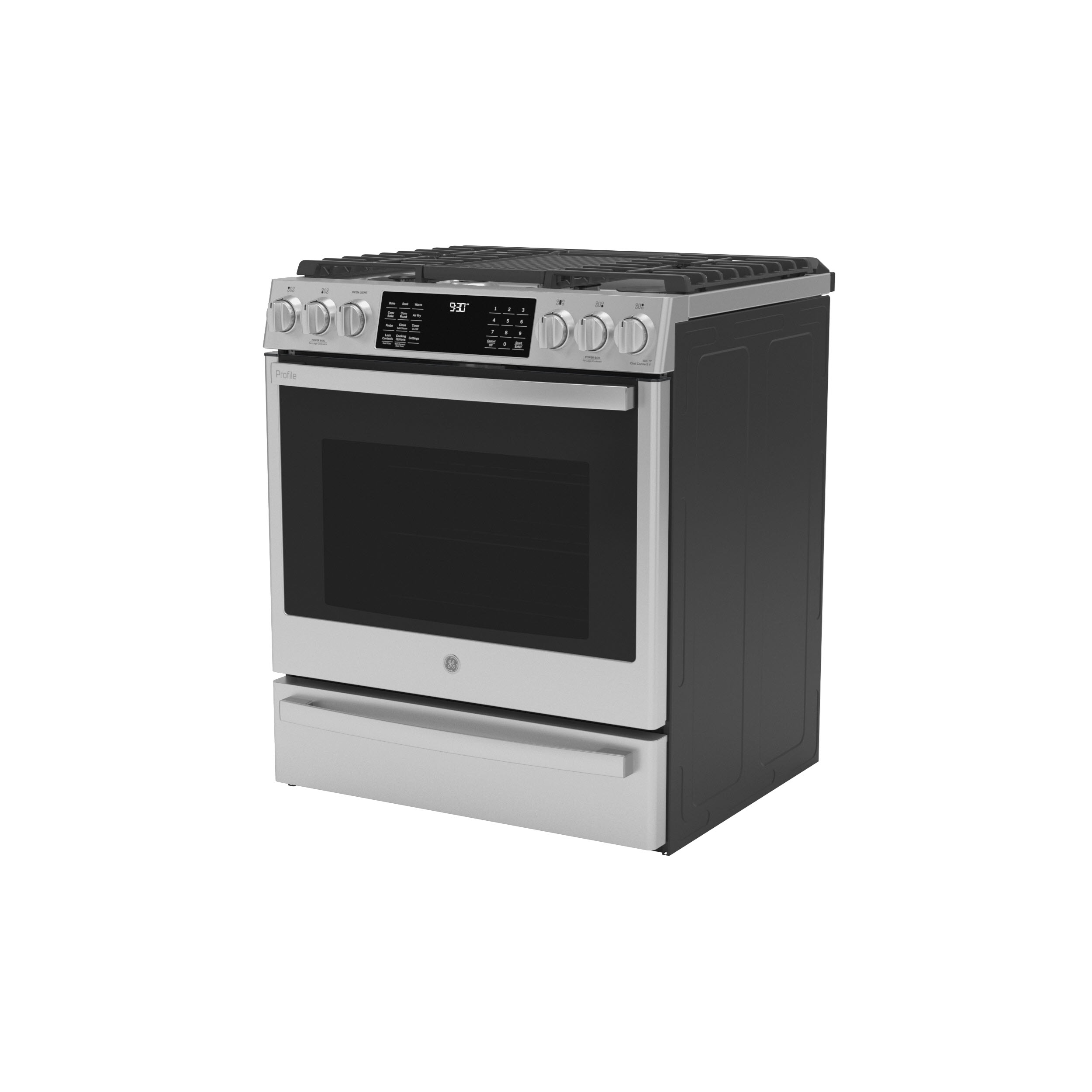Model: PGS930YPFS | GE Profile GE Profile™ 30" Smart Slide-In Front-Control Gas Fingerprint Resistant Range with No Preheat Air Fry