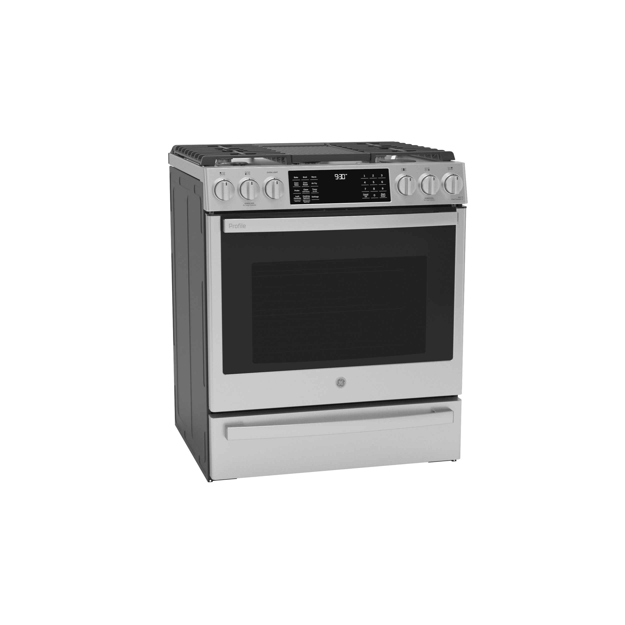 Model: PGS930YPFS | GE Profile GE Profile™ 30" Smart Slide-In Front-Control Gas Fingerprint Resistant Range with No Preheat Air Fry