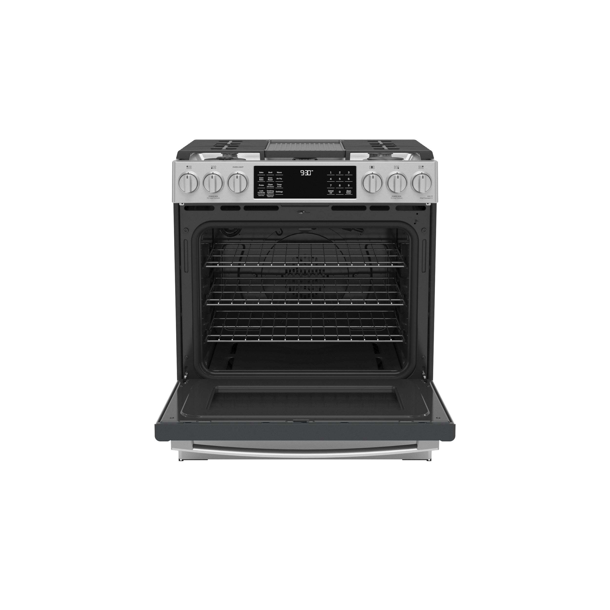 Model: PGS930YPFS | GE Profile GE Profile™ 30" Smart Slide-In Front-Control Gas Fingerprint Resistant Range with No Preheat Air Fry
