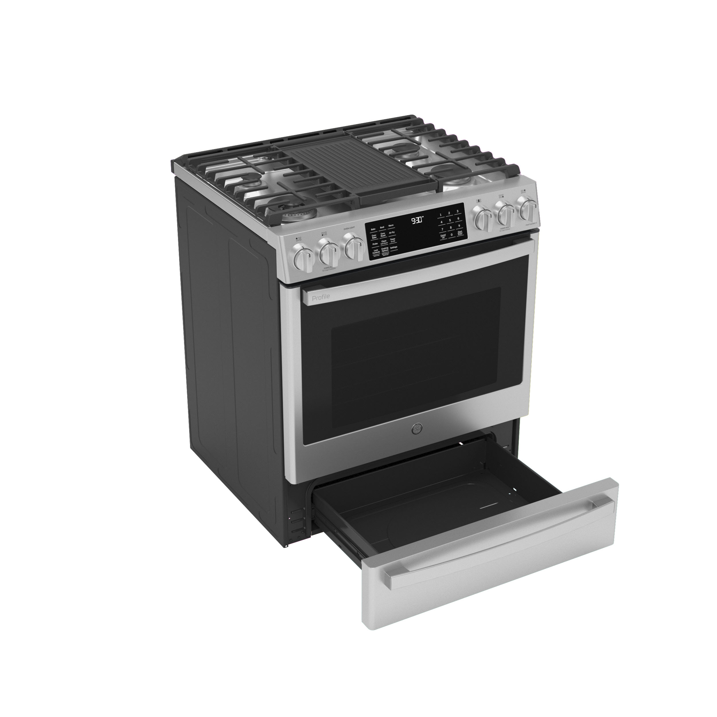 Model: PGS930YPFS | GE Profile GE Profile™ 30" Smart Slide-In Front-Control Gas Fingerprint Resistant Range with No Preheat Air Fry
