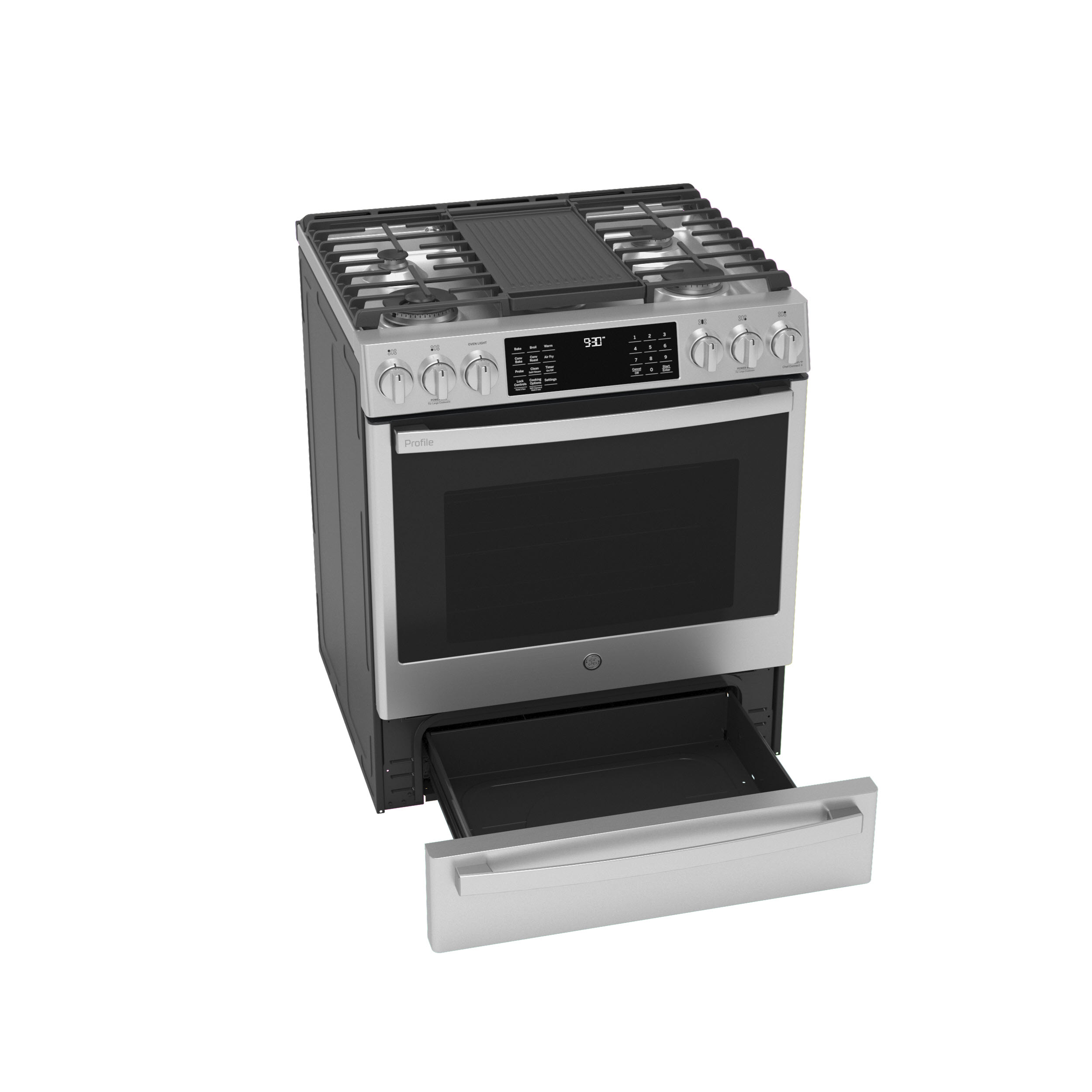 Model: PGS930YPFS | GE Profile GE Profile™ 30" Smart Slide-In Front-Control Gas Fingerprint Resistant Range with No Preheat Air Fry