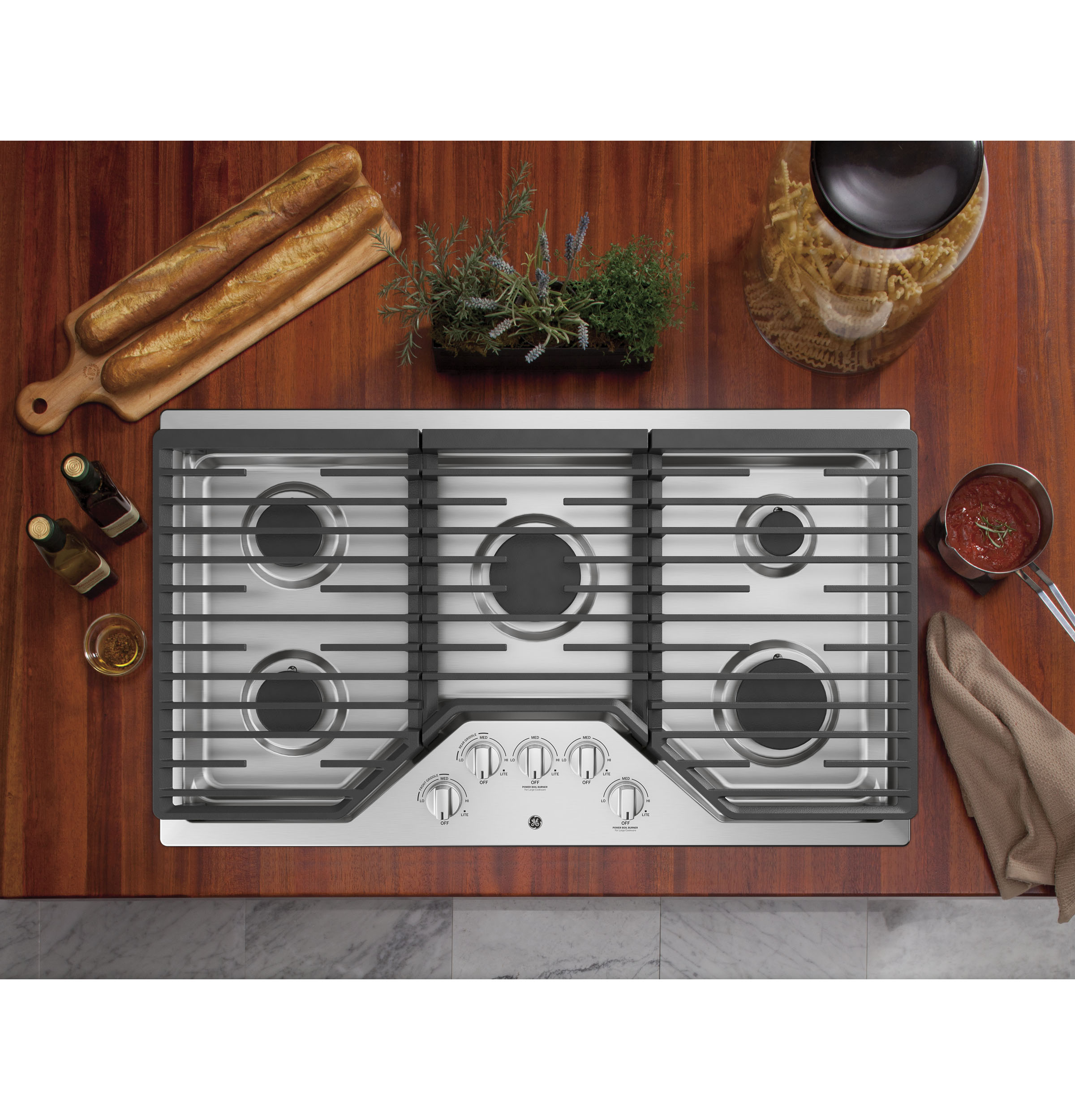 GE JGP5036SLSS GE® 36" BuiltIn Gas Cooktop with 5 Burners and