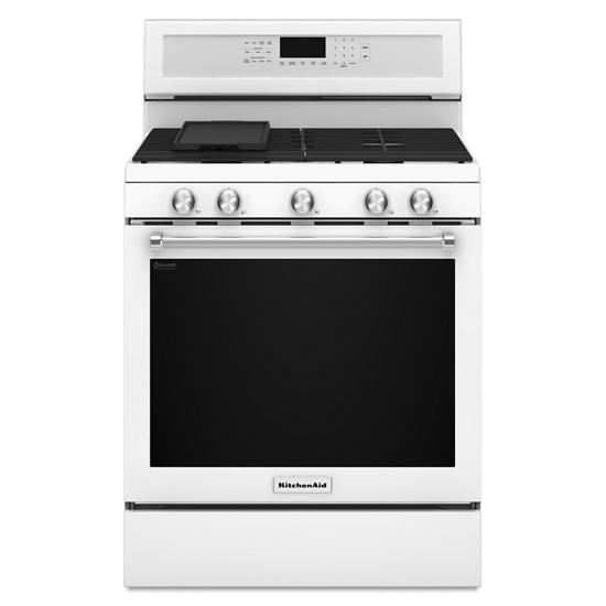 KitchenAid KFGG500EWH 30Inch 5Burner Gas Convection Range