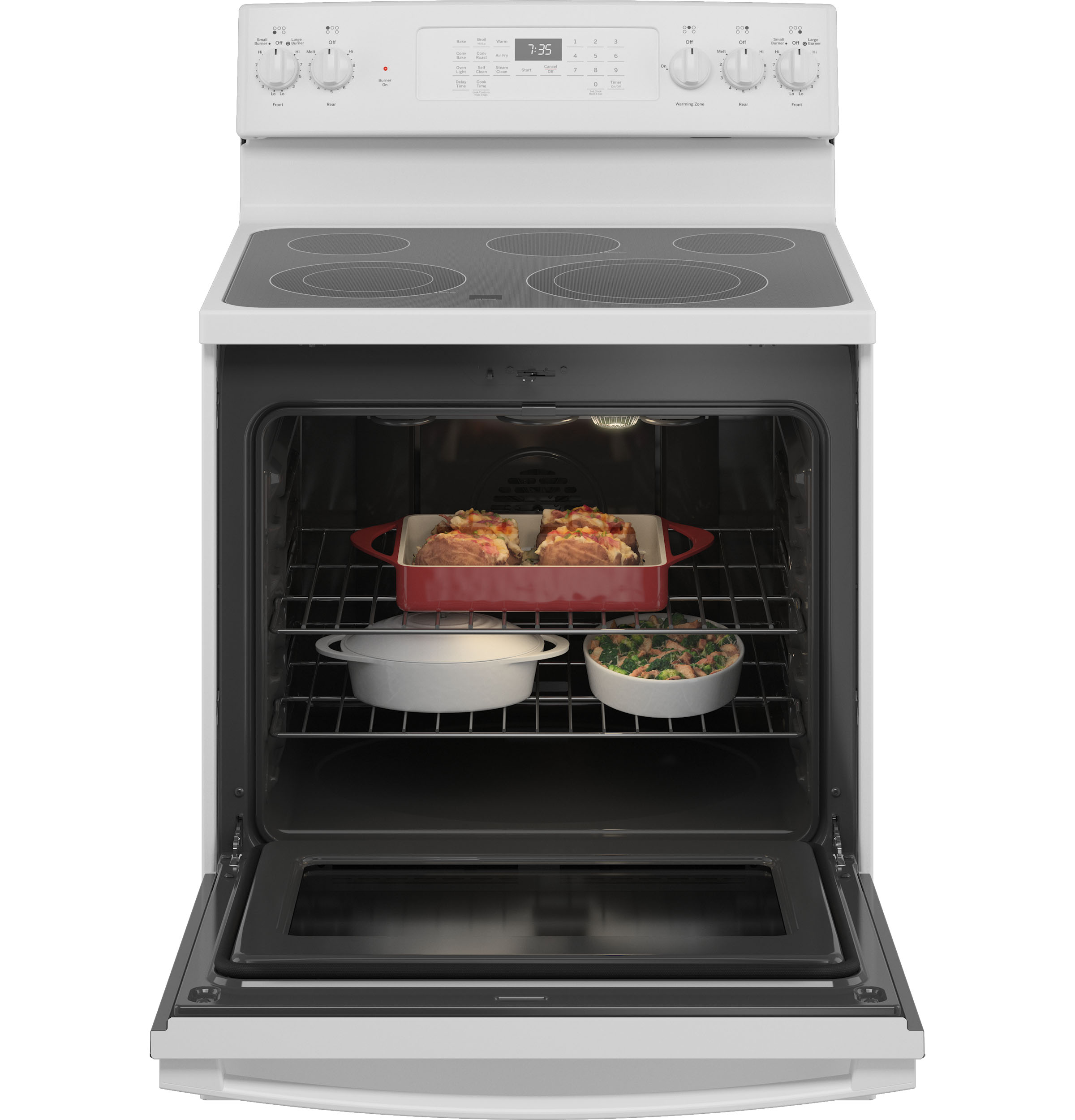GE JB735DPWW GE 30" FreeStanding Electric Convection Range with No Preheat Air Fry