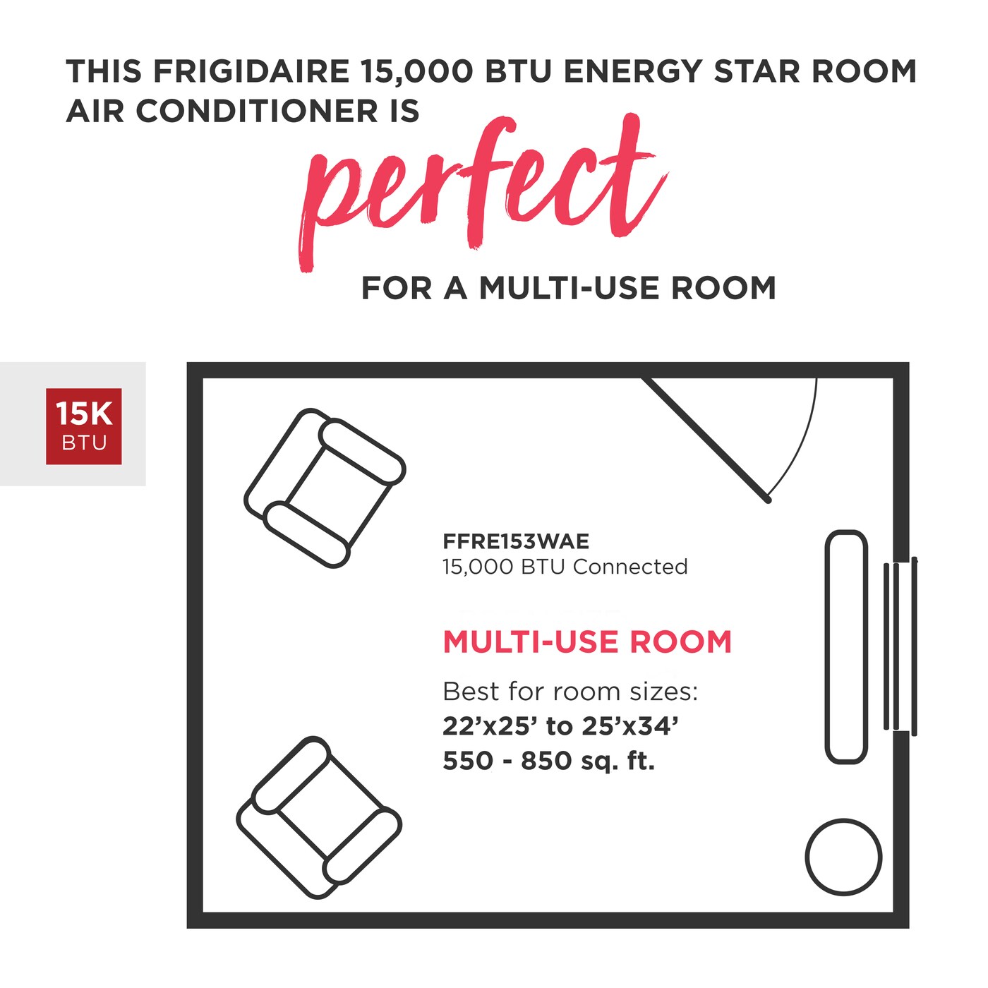 Model: FFRE153WAE | Frigidaire 15,100 BTU Window-Mounted Room Air Conditioner