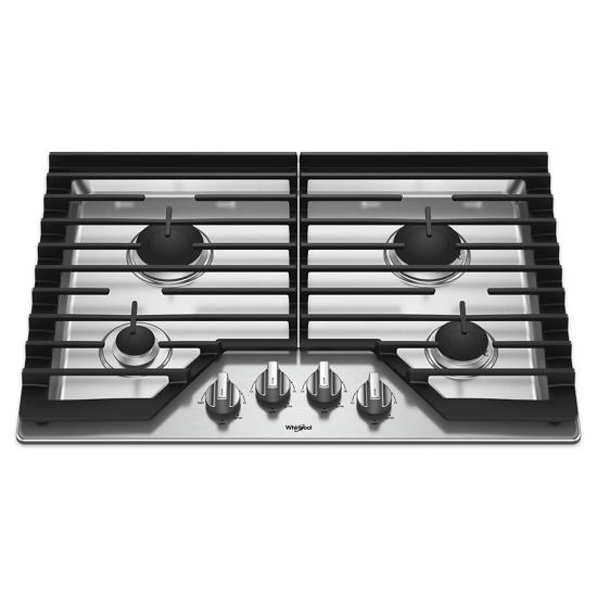 Model: WCG55US0HS | Whirlpool 30-inch Gas Cooktop with EZ-2-Lift™ Hinged Cast-Iron Grates