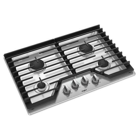 Model: WCG55US0HS | Whirlpool 30-inch Gas Cooktop with EZ-2-Lift™ Hinged Cast-Iron Grates