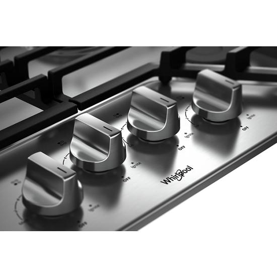 Model: WCG55US0HS | Whirlpool 30-inch Gas Cooktop with EZ-2-Lift™ Hinged Cast-Iron Grates
