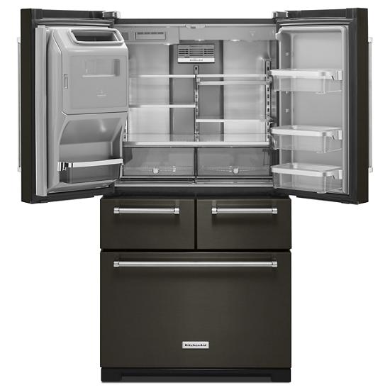 Model: KRMF706EBS-SD | KitchenAid 25.8 Cu. Ft. 36" Multi-Door Freestanding Refrigerator with Platinum Interior Design and PrintShield™ Finish