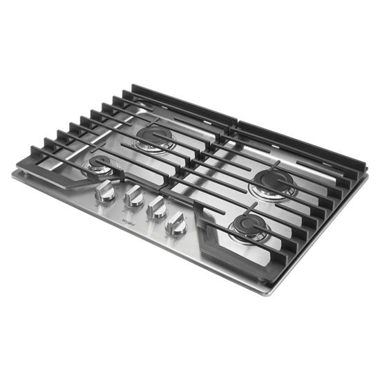 Model: WCG55US0HS | Whirlpool 30-inch Gas Cooktop with EZ-2-Lift™ Hinged Cast-Iron Grates