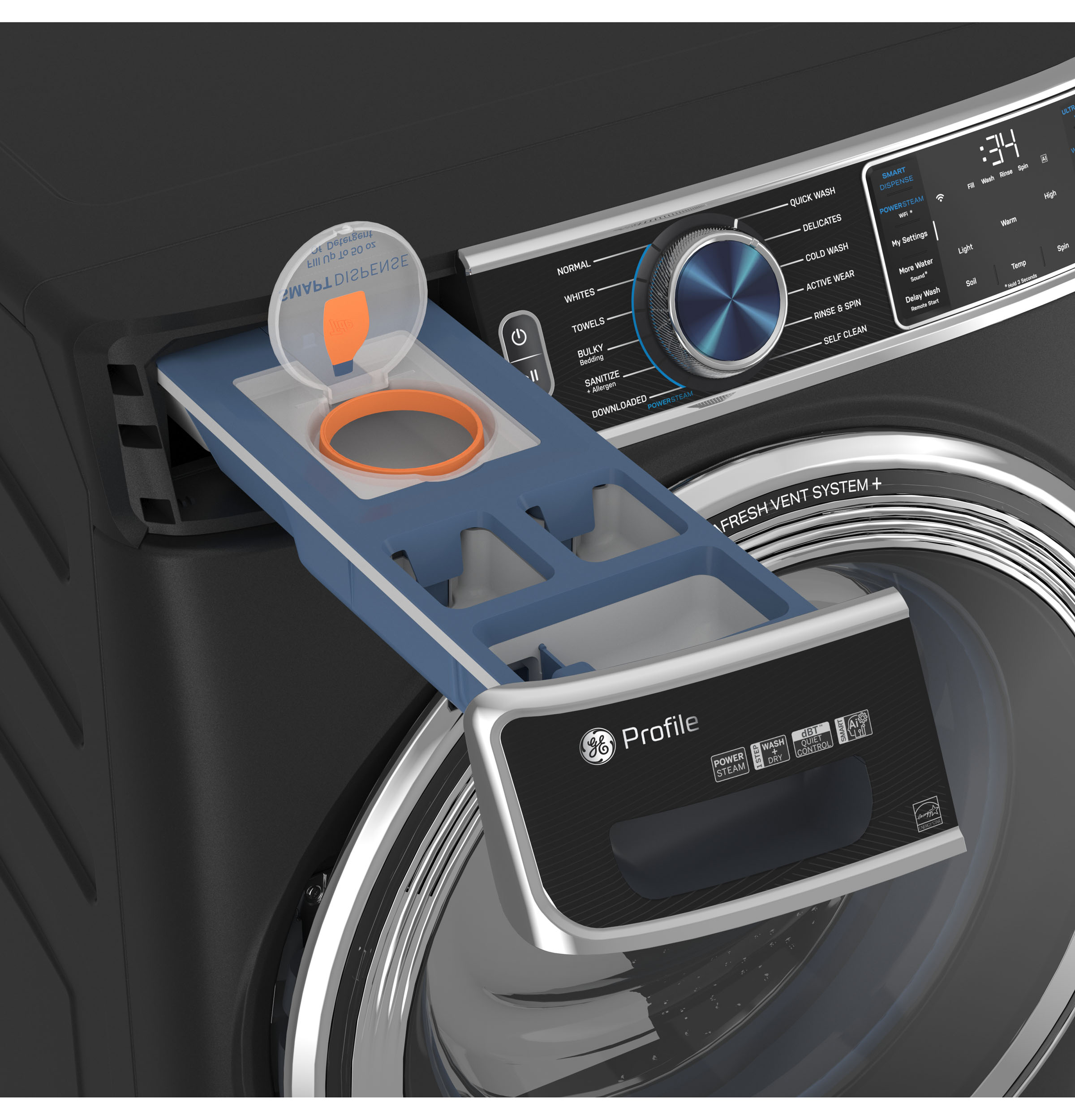 Model: PFW950SPTDSSD | GE Profile GE Profile™ 5.3 cu. ft. Capacity Smart Front Load ENERGY STAR® Steam Washer with Adaptive SmartDispense™ UltraFresh Vent System Plus™ with OdorBlock™