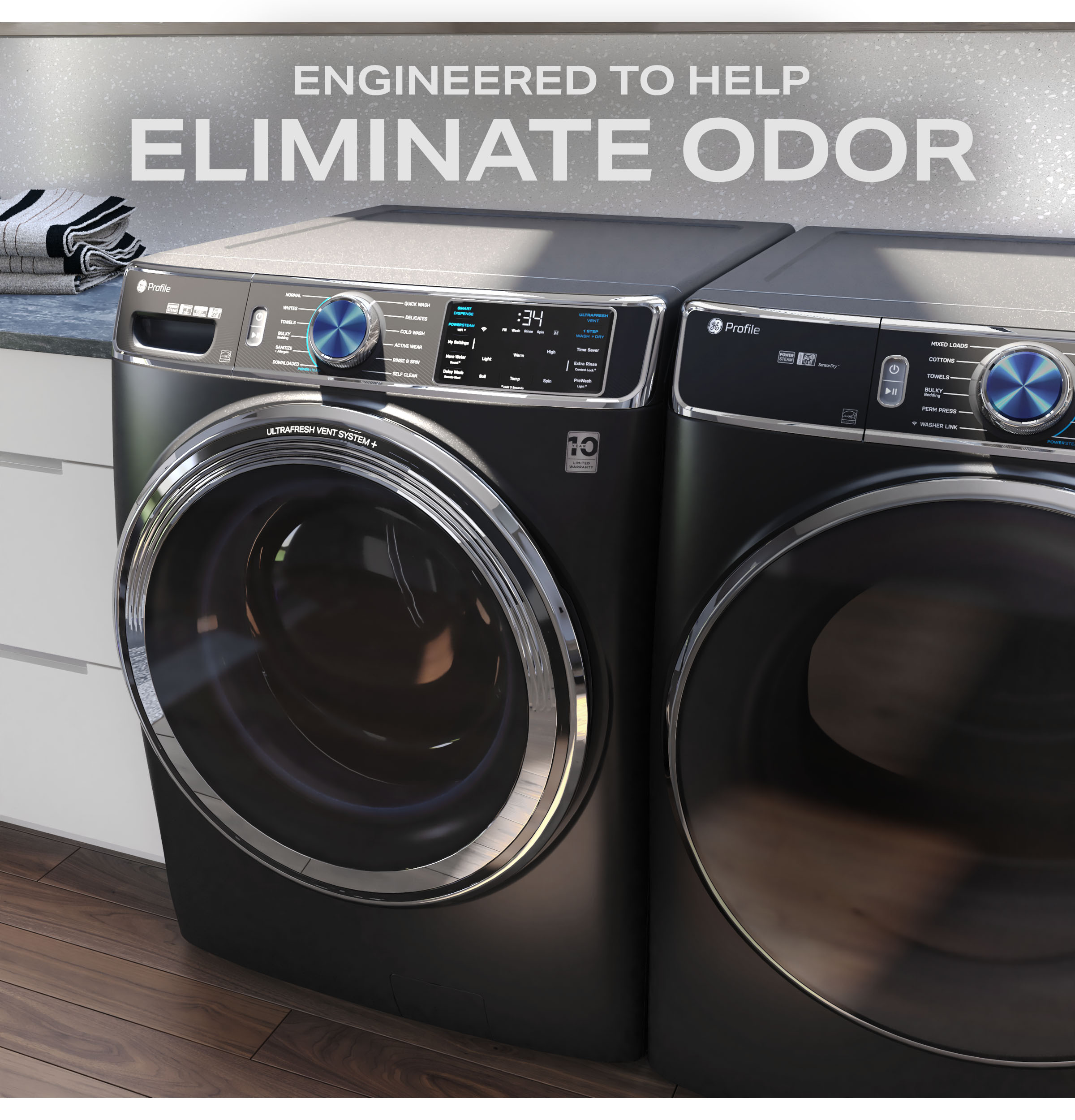 Model: PFW950SPTDSSD | GE Profile GE Profile™ 5.3 cu. ft. Capacity Smart Front Load ENERGY STAR® Steam Washer with Adaptive SmartDispense™ UltraFresh Vent System Plus™ with OdorBlock™
