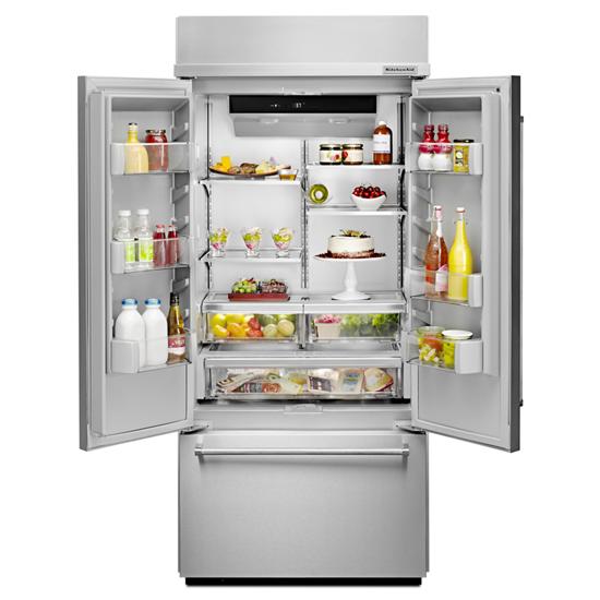 Model: KBFN506ESS | KitchenAid 20.8 Cu. Ft. 36" Width Built In Stainless Steel French Door Refrigerator with Platinum Interior Design