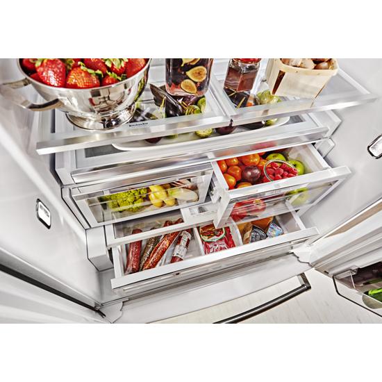 Model: KRFF507HWH | KitchenAid 26.8 cu. ft. 36-Inch Width Standard Depth French Door Refrigerator with Exterior Ice and Water
