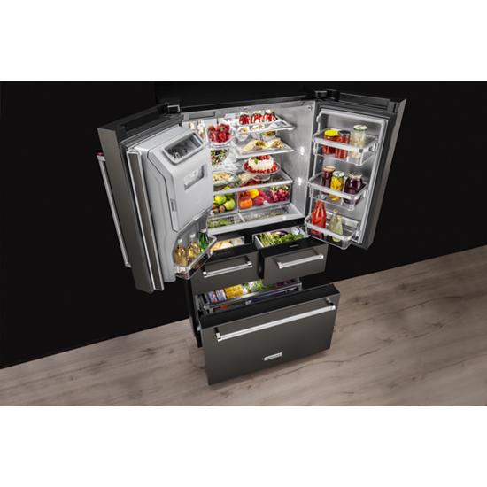 Model: KRMF706EBS-SD | KitchenAid 25.8 Cu. Ft. 36" Multi-Door Freestanding Refrigerator with Platinum Interior Design and PrintShield™ Finish