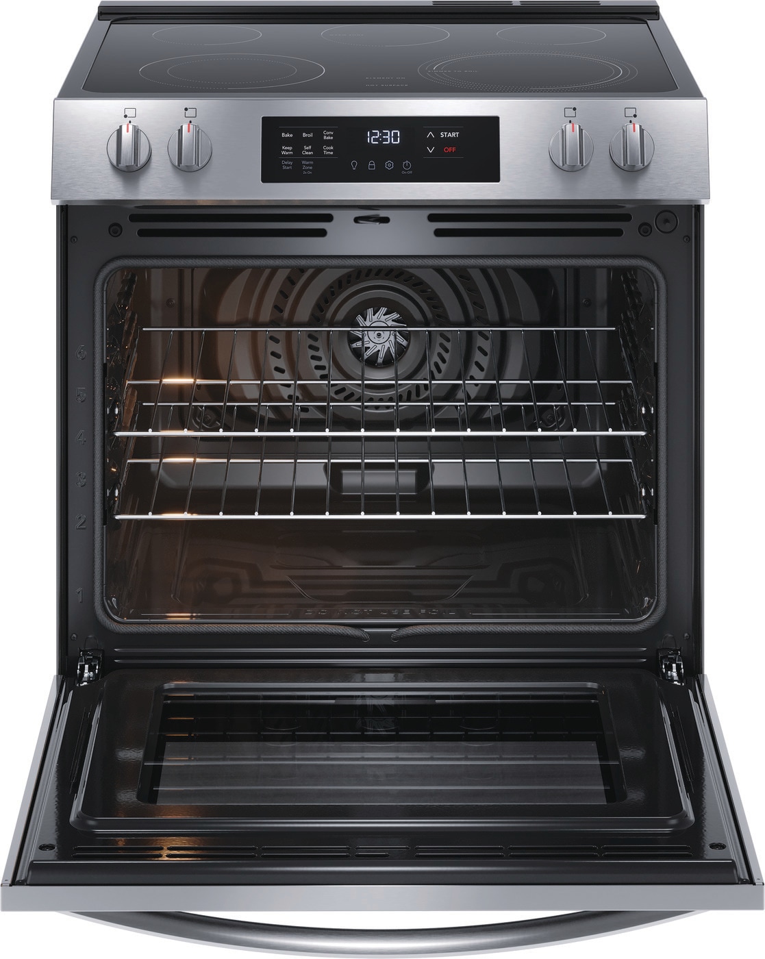 Frigidaire 30 in. 5-Element Slide-In Front Control Self-Cleaning Electric Range with Convection in Stainless Steel