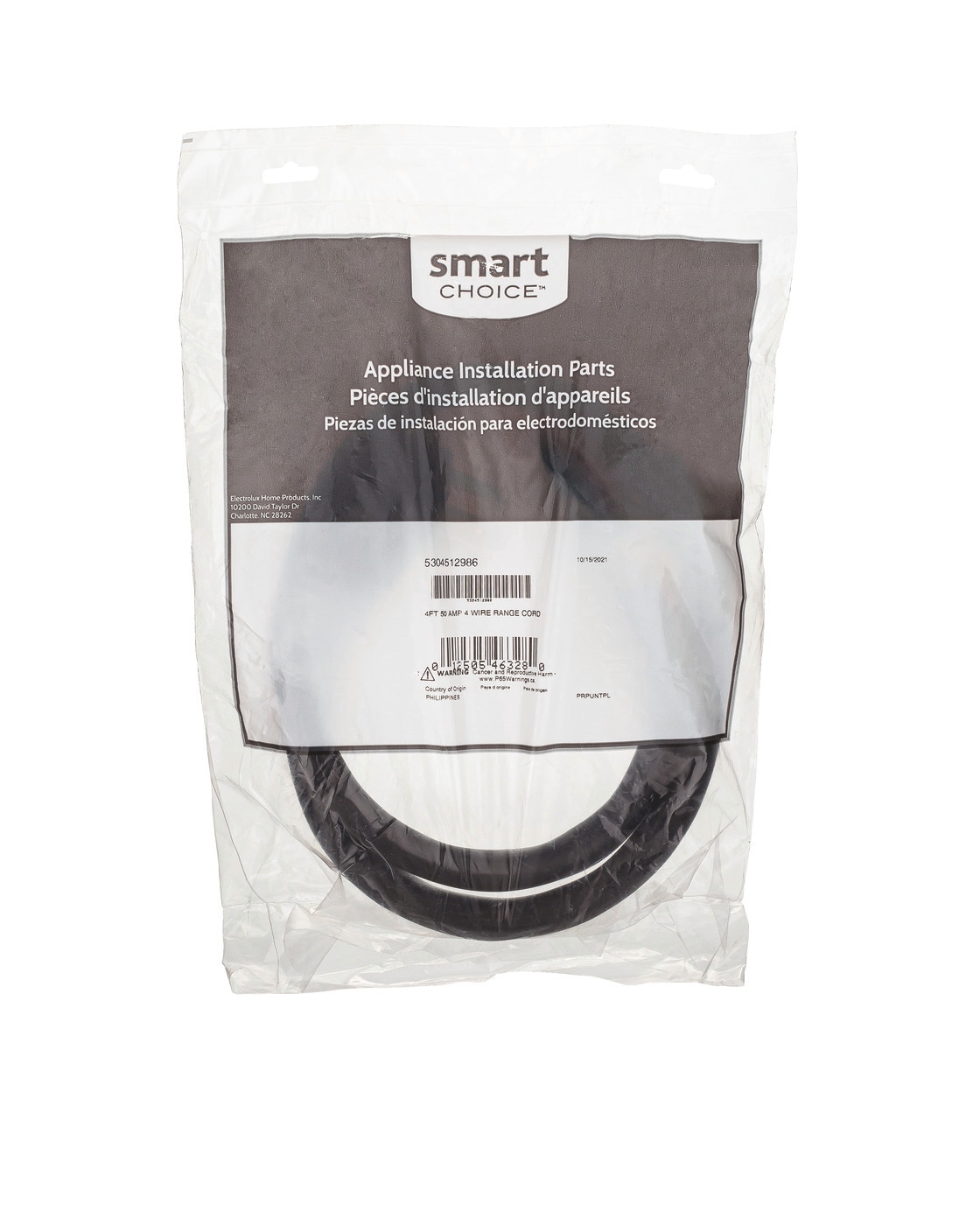 Model: 5304512986 | Smart Choice 4' 50 Amp 4 Wire Range Cord