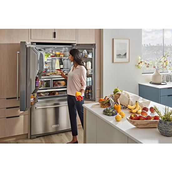 Model: KRFF577KPSSD | KitchenAid 26.8 Cu. Ft. Standard-Depth French Door Refrigerator with Exterior Ice and Water Dispenser