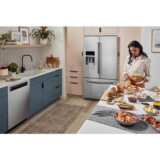 Model: KRFF577KPSSD | KitchenAid 26.8 Cu. Ft. Standard-Depth French Door Refrigerator with Exterior Ice and Water Dispenser