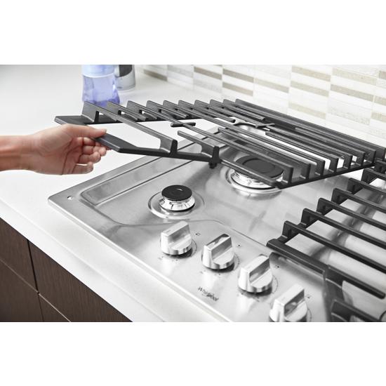 Model: WCG55US0HS | Whirlpool 30-inch Gas Cooktop with EZ-2-Lift™ Hinged Cast-Iron Grates