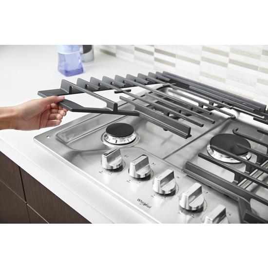 Model: WCG55US0HS | Whirlpool 30-inch Gas Cooktop with EZ-2-Lift™ Hinged Cast-Iron Grates