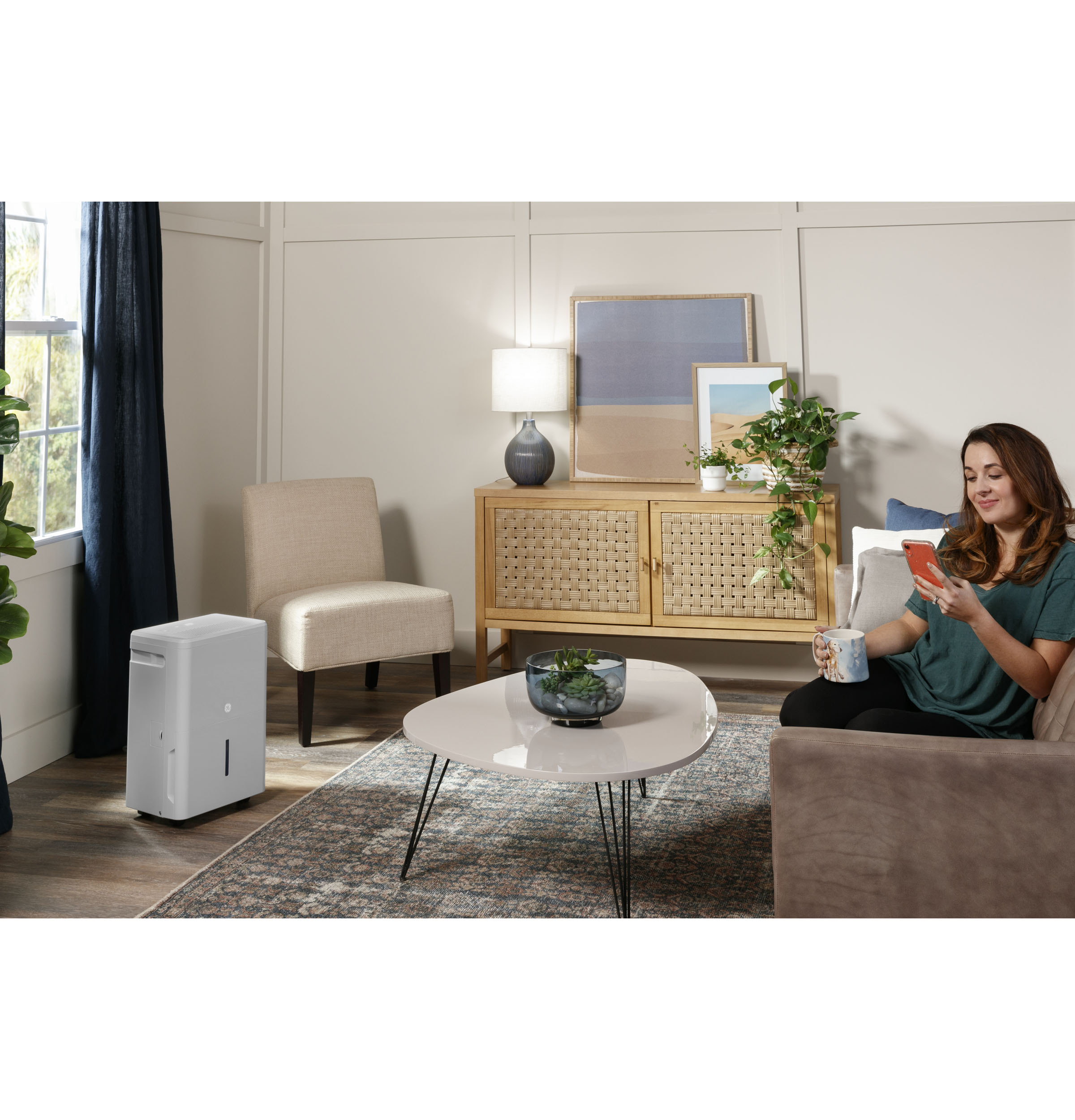 Model: ADHL50LB | GE GE® ENERGY STAR® 50 Pint Portable Dehumidifier with Smart Dry for Wet Spaces