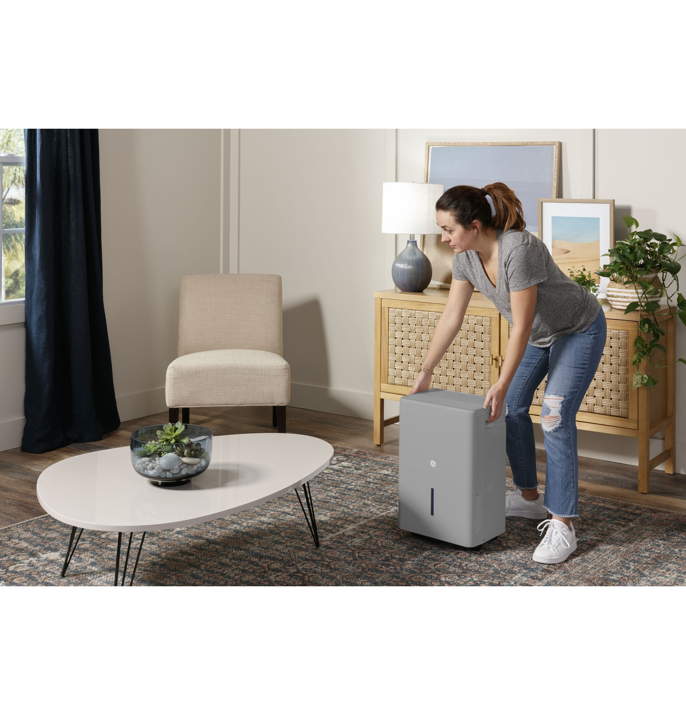 Model: ADHL50LB | GE GE® ENERGY STAR® 50 Pint Portable Dehumidifier with Smart Dry for Wet Spaces