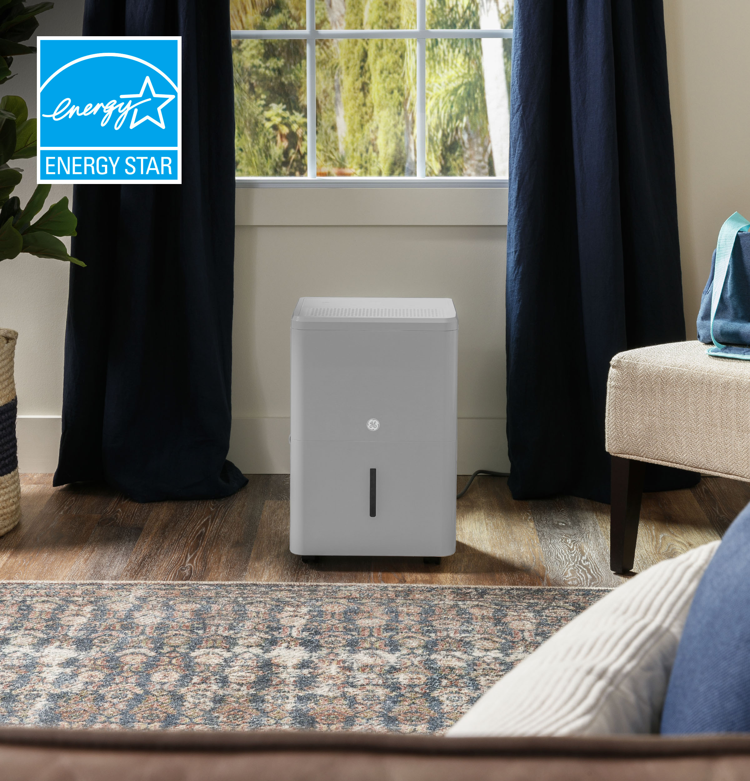Model: ADHL50LB | GE GE® ENERGY STAR® 50 Pint Portable Dehumidifier with Smart Dry for Wet Spaces