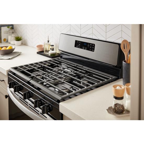 Model: WFG505M0MS-OB | Whirlpool 5.1 Cu. Ft. Freestanding Gas Range with Edge to Edge Cooktop