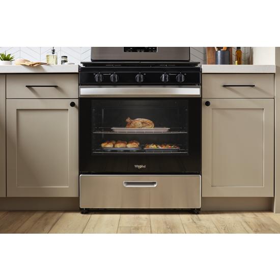 Model: WFG505M0MS-OB | Whirlpool 5.1 Cu. Ft. Freestanding Gas Range with Edge to Edge Cooktop