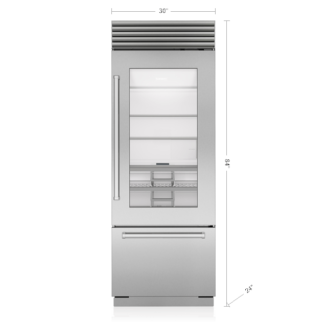 Model: CL3050UG/S/P/L | Sub-Zero 30" Classic Over-and-Under Refrigerator/Freezer with Glass Door