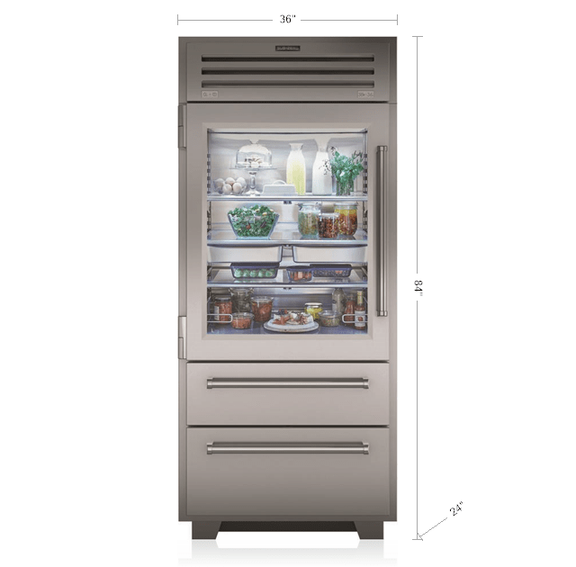 Model: PRO3650G/RH | Sub-Zero 36" PRO Refrigerator/Freezer with Glass Door