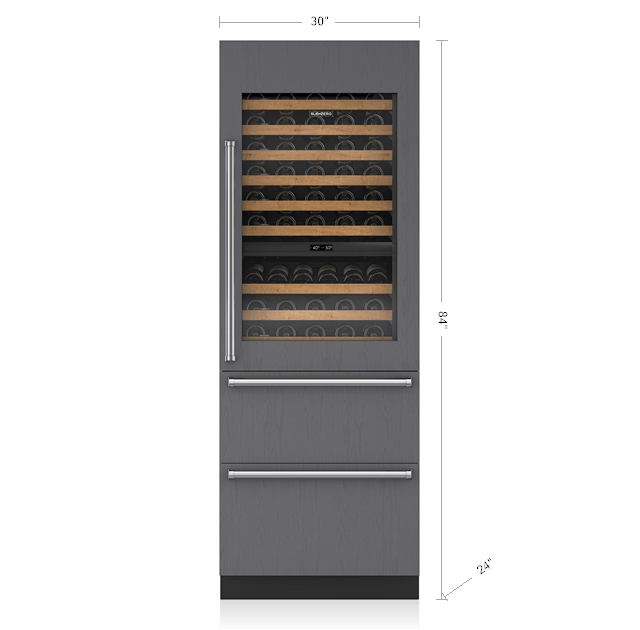 Model: IW-30CIA-RH | Sub-Zero 30" Designer Wine Storage with Refrigerator/Freezer Drawers - Panel Ready