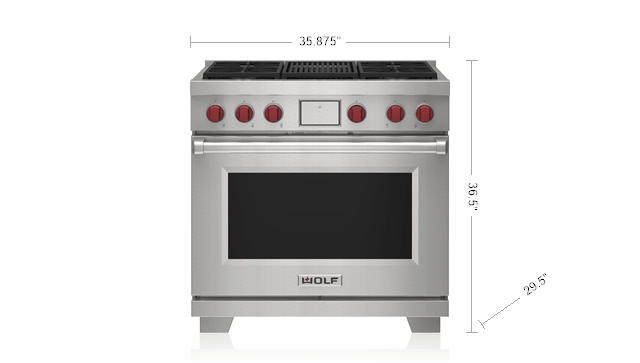 Model: DF36450C/S/P | Wolf 36" Dual Fuel Range - 4 Burners and Infrared Charbroiler