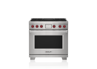 Model: DF36450C/S/P/LP | Wolf 36" Dual Fuel Range - 4 Burners and Infrared Charbroiler