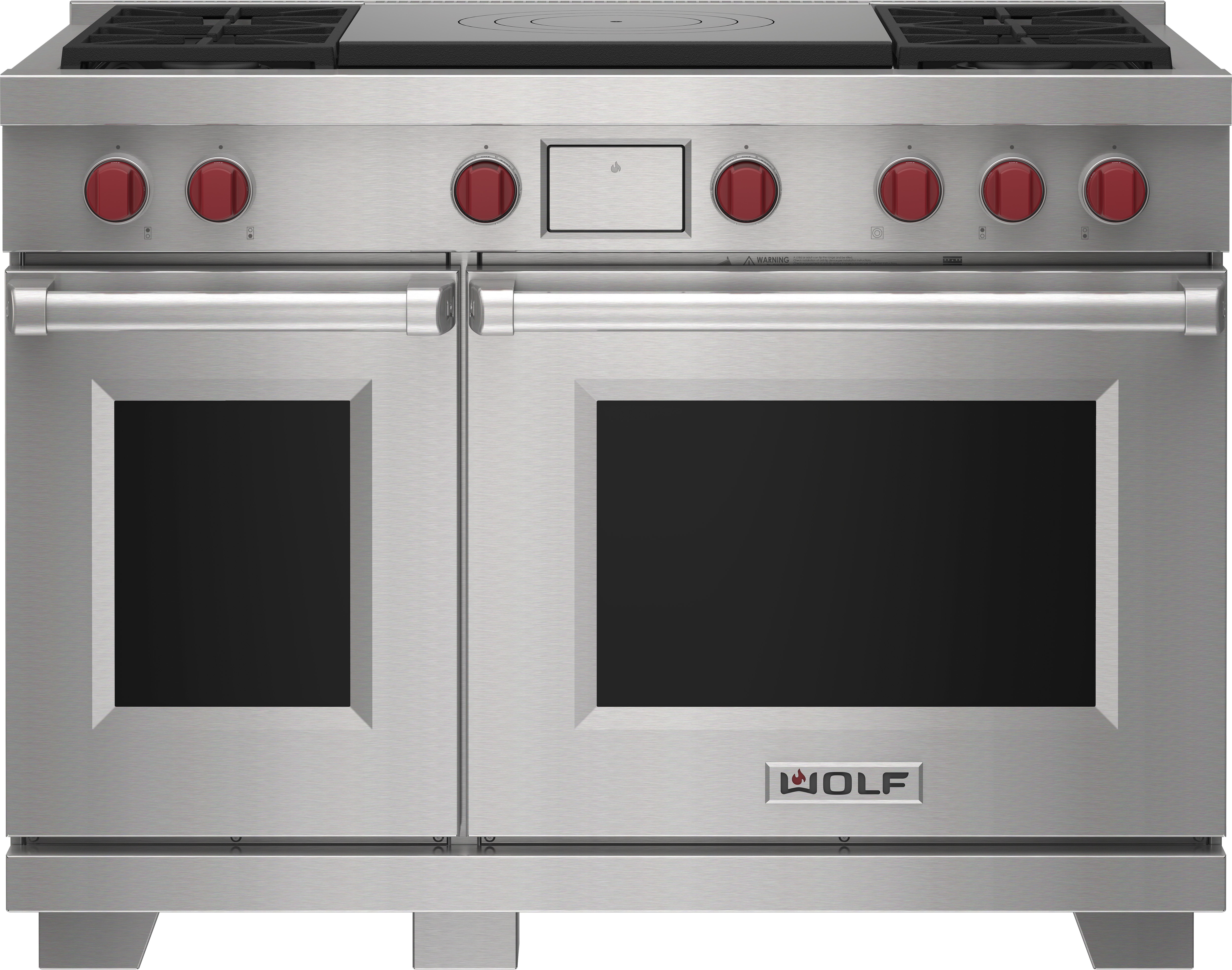 Model: DF48450F/S/P/LP | Wolf 48" Dual Fuel Range - 4 Burners and French Top