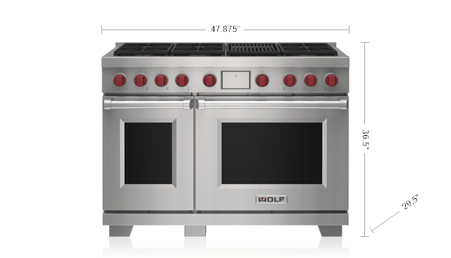 Model: DF48650C/S/P | Wolf 48" Dual Fuel Range - 6 Burners and Infrared Charbroiler