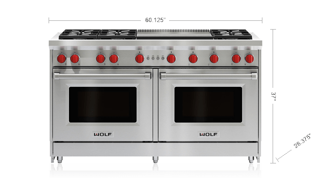 Model: GR606DG | Wolf 60" Gas Range - 6 Burners and Infrared Dual Griddle