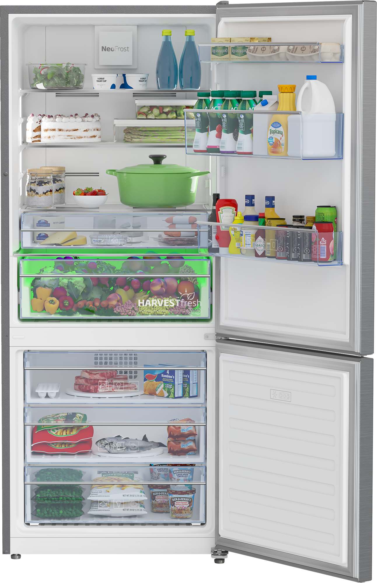 Model: BFBF2815SS | Beko 28" Bottom Freezer Refrigerator with HarvestFresh, Pocket Handle