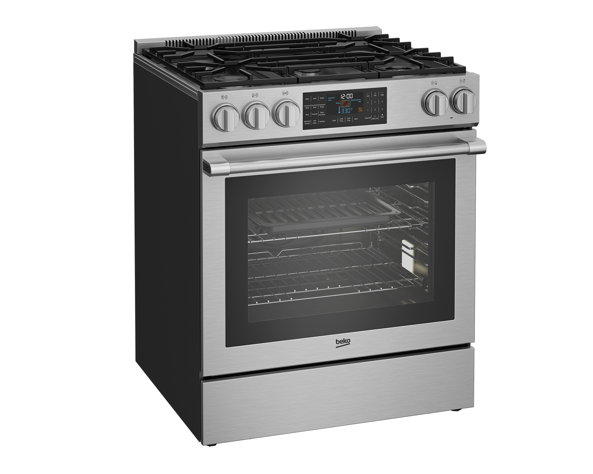 Model: SLGR30532SS | Beko 30" Stainless Steel Slide-In Gas Range with Warming Drawer
