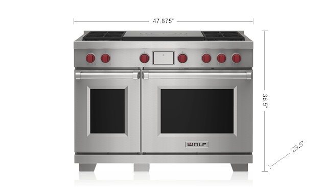Model: DF48450F/WH/P/LP | Wolf 48" Dual Fuel Range - 4 Burners and French Top